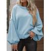 imageDokotoo Womens Sweater 2025 Fall Winter Long Sleeve Casual Tops Ribbed Hem Knitwear Lantern Pullover SweaterA Sky Blue