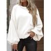 imageDokotoo Womens Sweater 2025 Fall Winter Long Sleeve Casual Tops Ribbed Hem Knitwear Lantern Pullover SweaterA White