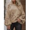 imageDokotoo Womens Sweater 2025 Fall Winter Long Sleeve Casual Tops Ribbed Hem Knitwear Lantern Pullover SweaterKhaki