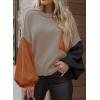 imageDokotoo Womens Sweater 2025 Fall Winter Long Sleeve Casual Tops Ribbed Hem Knitwear Lantern Pullover SweaterPale Khaki
