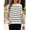 imageDokotoo Womens Sweater 2025 Fall Winter Striped Sweaters Casual Trendy SweaterBeige Stripe