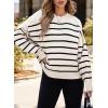 imageDokotoo Womens Sweater 2025 Fall Winter Striped Sweaters Casual Trendy SweaterBeige Stripe