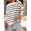 imageDokotoo Womens Sweater 2025 Fall Winter Striped Sweaters Casual Trendy SweaterBeige Stripe