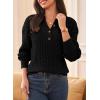 imageDokotoo Womens Sweaters 2025 Casual Long Sleeve Henley Shirts V Neck Textured Button Fall Sweater Loose Fit Jumper TopsBlack