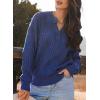 imageDokotoo Womens Sweaters 2025 Casual Long Sleeve Henley Shirts V Neck Textured Button Fall Sweater Loose Fit Jumper TopsBlue