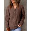 imageDokotoo Womens Sweaters 2025 Casual Long Sleeve Henley Shirts V Neck Textured Button Fall Sweater Loose Fit Jumper TopsBrown