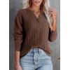 imageDokotoo Womens Sweaters 2025 Casual Long Sleeve Henley Shirts V Neck Textured Button Fall Sweater Loose Fit Jumper TopsBrown