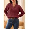imageDokotoo Womens Sweaters 2025 Casual Long Sleeve Henley Shirts V Neck Textured Button Fall Sweater Loose Fit Jumper TopsRed