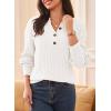 imageDokotoo Womens Sweaters 2025 Casual Long Sleeve Henley Shirts V Neck Textured Button Fall Sweater Loose Fit Jumper TopsWhite