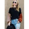 imageDokotoo Womens Sweaters Colorblock Crewneck Cotton Long Sleeve Fall Winter Knit Pullover Jumper TopsBlack