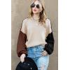imageDokotoo Womens Sweaters Colorblock Crewneck Cotton Long Sleeve Fall Winter Knit Pullover Jumper TopsCoffee