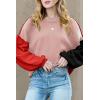 imageDokotoo Womens Sweaters Colorblock Crewneck Cotton Long Sleeve Fall Winter Knit Pullover Jumper TopsPink