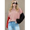 imageDokotoo Womens Sweaters Colorblock Crewneck Cotton Long Sleeve Fall Winter Knit Pullover Jumper TopsPink