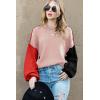 imageDokotoo Womens Sweaters Colorblock Crewneck Cotton Long Sleeve Fall Winter Knit Pullover Jumper TopsPink