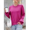 imageDokotoo Womens Sweaters Colorblock Crewneck Cotton Long Sleeve Fall Winter Knit Pullover Jumper TopsZ Rose Red 1