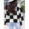 imageDokotoo Womens Sweaters Crewneck Checkered Bell Sleeve Sweater Knit Pullover TopsBlack