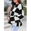 imageDokotoo Womens Sweaters Crewneck Checkered Bell Sleeve Sweater Knit Pullover TopsBlack