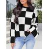 imageDokotoo Womens Sweaters Crewneck Checkered Bell Sleeve Sweater Knit Pullover TopsBlack