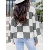imageDokotoo Womens Sweaters Crewneck Checkered Bell Sleeve Sweater Knit Pullover TopsGray
