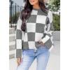 imageDokotoo Womens Sweaters Crewneck Checkered Bell Sleeve Sweater Knit Pullover TopsGray