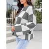 imageDokotoo Womens Sweaters Crewneck Checkered Bell Sleeve Sweater Knit Pullover TopsGray