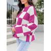 imageDokotoo Womens Sweaters Crewneck Checkered Bell Sleeve Sweater Knit Pullover TopsRose