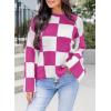 imageDokotoo Womens Sweaters Crewneck Checkered Bell Sleeve Sweater Knit Pullover TopsRose