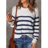 imageDokotoo Womens Sweaters Crewneck Long Sleeve Fashion Striped Knitted Color Block Pullover Sweater Jumper TopsBlue