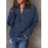 imageDokotoo Womens Sweaters Long Sleeve 14 Zip Pullover Polo V Neck Dressy Casual TopsB Blue