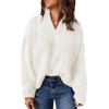 imageDokotoo Womens Sweaters Long Sleeve 14 Zip Pullover Polo V Neck Dressy Casual TopsB White