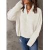 imageDokotoo Womens Sweaters Long Sleeve 14 Zip Pullover Polo V Neck Dressy Casual TopsB White