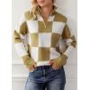 imageDokotoo Womens Sweaters Long Sleeve 14 Zip Pullover Polo V Neck Dressy Casual TopsBwhitebrown