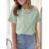 imageDokotoo Womens Tops Casual Scoop Neck Short Sleeve Eyelet Embroidered Hollow Out Blouses ShirtsClearly Aqua