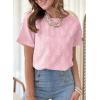 imageDokotoo Womens Tops Casual Scoop Neck Short Sleeve Eyelet Embroidered Hollow Out Blouses ShirtsLight Pink