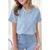 imageDokotoo Womens Tops Casual Scoop Neck Short Sleeve Eyelet Embroidered Hollow Out Blouses ShirtsSky Blue