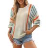 imageDokotoo Womens 2025 Summer Tops Casual Color Block Striped Lightweight Knit Trendy Boho Clothes Pullover SweatersH White