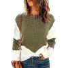 imageDokotoo Womens Crochet Crewneck Long Sleeve Pullovers Color Block Tunic Ribbed Sweaters Jumper TopsGreen