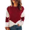 imageDokotoo Womens Crochet Crewneck Long Sleeve Pullovers Color Block Tunic Ribbed Sweaters Jumper TopsRed