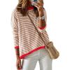 imageDokotoo Womens Long Sleeve Sweaters Casual Crewneck Fashion Fall Striped Color Block Shirts High Low Pullover Sweater TopsA Brown