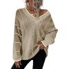 imageDokotoo Womens Oversized Striped Tunic Sweaters Casual V Neck Long Sleeve Color Block Knit Pullover Jumper TopsApricot