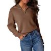 imageDokotoo Womens Quarter Zip Pullover Turtleneck Sweater Long Sleeve Fall Outfits Ribbed Knit Winter SweatersBrown