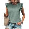 imageDokotoo Womens Summer Knit Tops 2025 Hollow Out Crewneck Cute Ruffle Short Sleeve Womens T Shirts BlousesMist Green