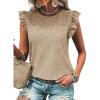imageDokotoo Womens Summer Knit Tops 2025 Hollow Out Crewneck Cute Ruffle Short Sleeve Womens T Shirts BlousesTan