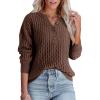 imageDokotoo Womens Sweaters 2025 Casual Long Sleeve Henley Shirts V Neck Textured Button Fall Sweater Loose Fit Jumper TopsBrown