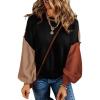 imageDokotoo Womens Sweaters Colorblock Crewneck Cotton Long Sleeve Fall Winter Knit Pullover Jumper TopsBlack