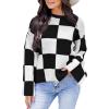 imageDokotoo Womens Sweaters Crewneck Checkered Bell Sleeve Sweater Knit Pullover TopsBlack