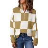 imageDokotoo Womens Sweaters Long Sleeve 14 Zip Pullover Polo V Neck Dressy Casual TopsBwhitebrown