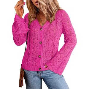 imageDokotoo Cardigan Sweaters for Women Long Sleeve Shirts Lightweight Cardigan Button Down Crochet Tops Spring Outfits 2025Rose