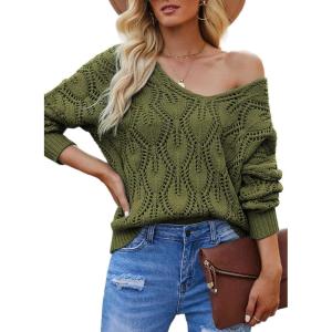 imageDokotoo Fall Sweaters Round Neck Crochet Hollow Out Cute Winter Pullover Sweaters for Women Trendy 2025Pickle Green