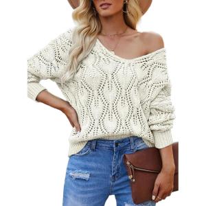 imageDokotoo Fall Sweaters Round Neck Crochet Hollow Out Cute Winter Pullover Sweaters for Women Trendy 2025White